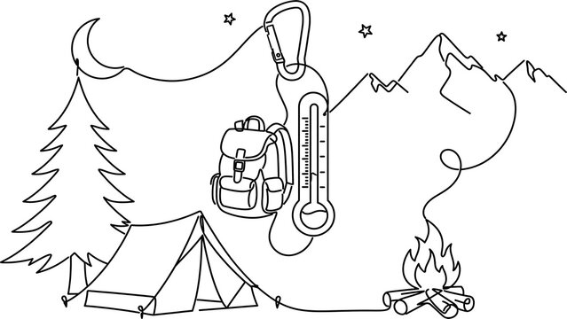 Camping adventure illustration on white background.