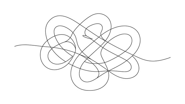 Complex tangled line art on white background.