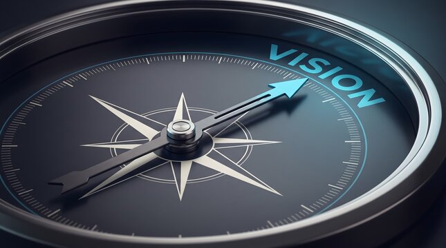 Compass pointing to vision on a dark dial