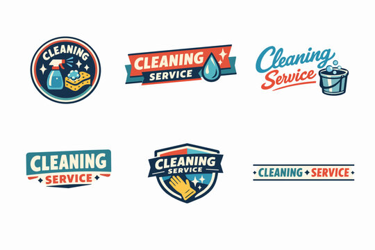 Cleaning service logo set creating brand identity for house and commercial maintenance business