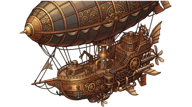 Ornate steampunk blimp vector with gears and mechanical wings