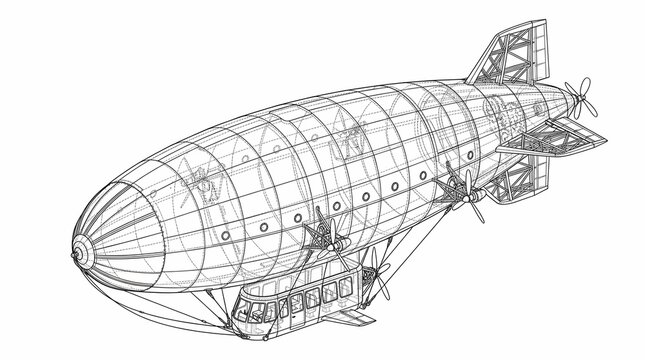Blimp vector illustration of a vintage airship wireframe