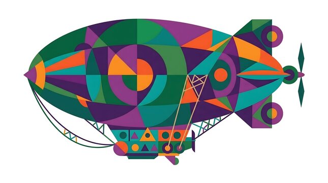 Colorful blimp vector illustration with vibrant geometric shapes