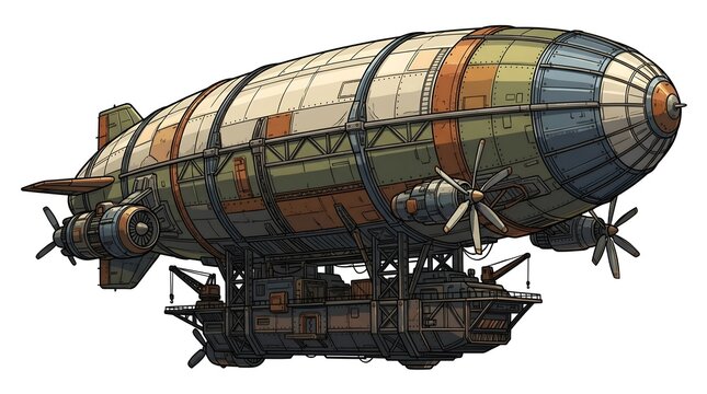 Steampunk blimp vector with industrial engines and propellers