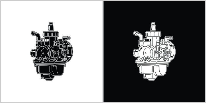 Carburetor Engine Part Vector Silhouette and Line Art Graphic
