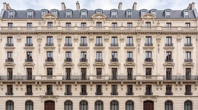 Classic Parisian Haussmann Style Building Facade Architecture