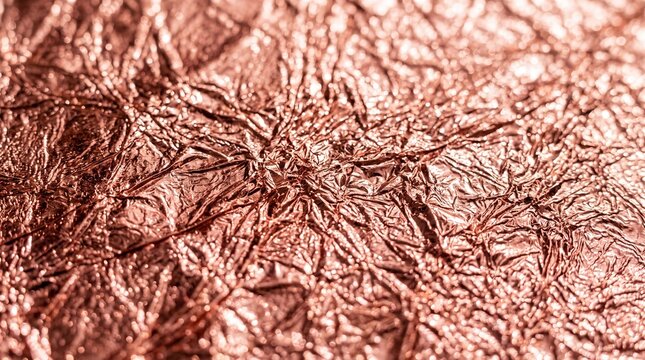 Crumpled Rose Gold Metallic Foil Textured Background