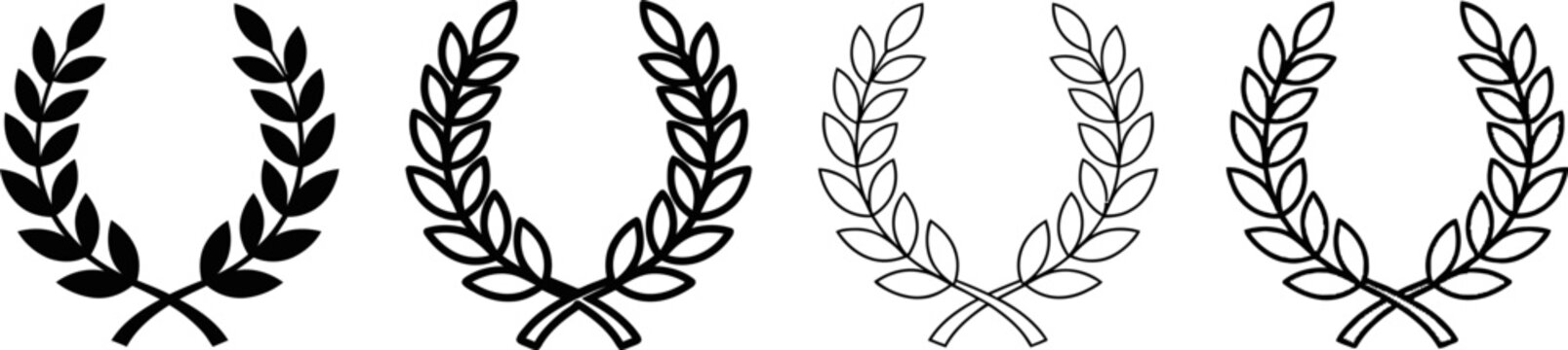 Modern Laurel Wreath Icons Set. Victory, Achievement, and Success Symbol