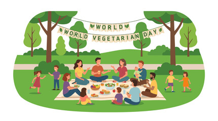 Fototapeta premium Happy Family Picnic Celebrating World Vegetarian Day Outdoors