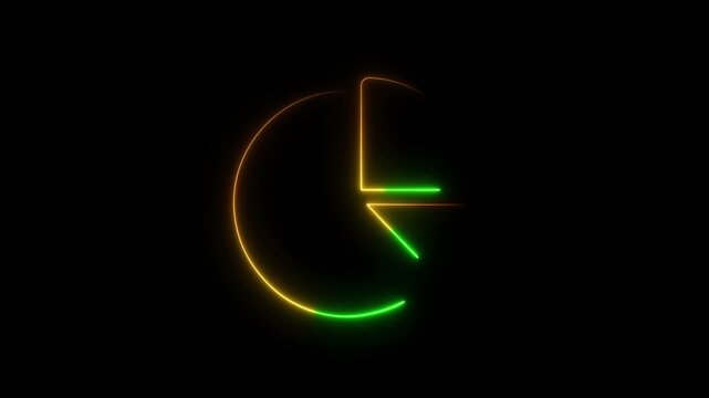 Glowing neon pie chart data infographic animation icon for business financial statistics visual analysis on black background