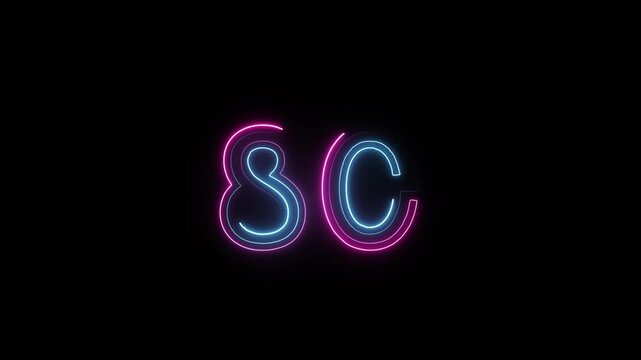 Number 80 in neon style, neon number with transparent background, eighty