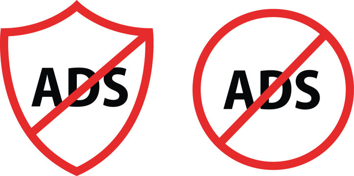 No Ads and Ad Blocker Icons Set Vector Illustration Isolated on White Background