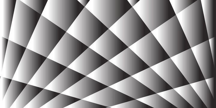 Monochrome geometric checkered background with distorted black white squares creating warped perspective for racing themes.