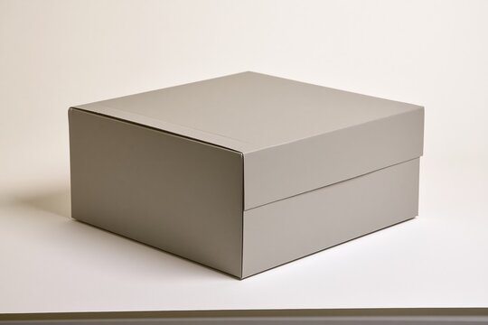 Blank grey mailing carton with a coated texture and sharp edges on a white background, providing a clean mockup for subscription box and packaging presentation