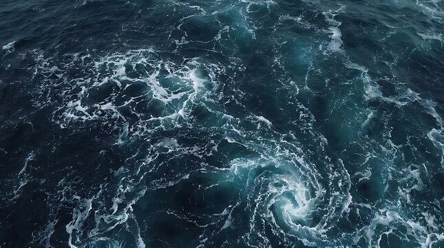 Dark blue sea water with white foam swirls