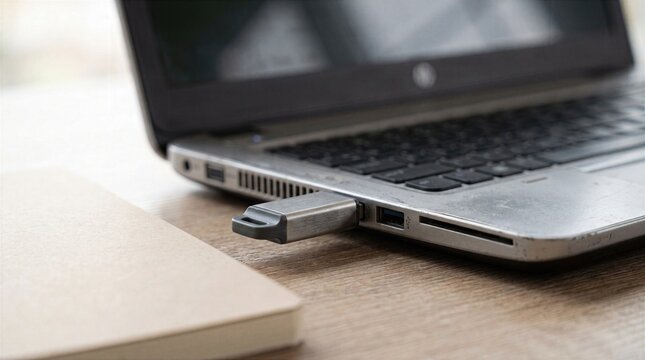 Flash drive connected to laptop computer