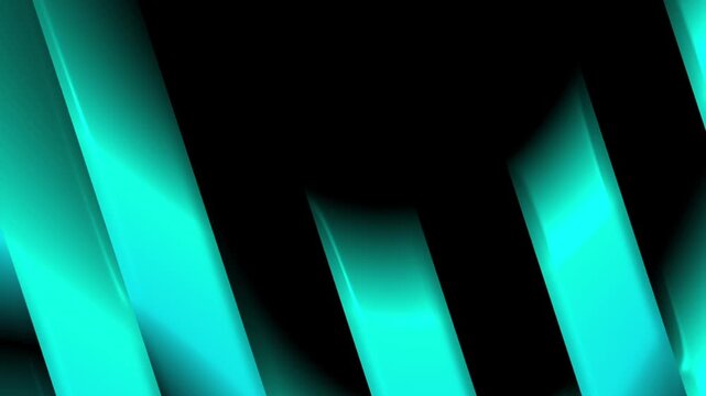Glowing cyan diagonal stripe 3d bar motion background. Abstract blue neon metallic panel transition. Futuristic shiny teal linear geometric layout.