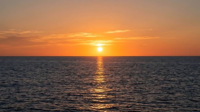 Sun setting over ocean horizon