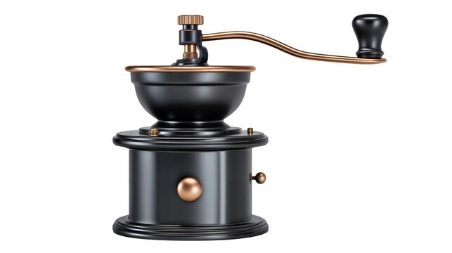Coffee grinder sitting on a table with a classic design, used for grinding coffee beans