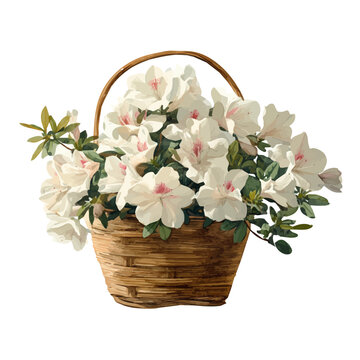 Azalea Basket, watercolor illustration vector, isolated on a white background.