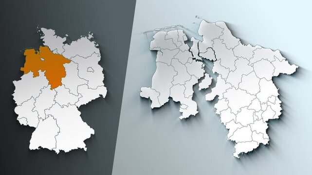 Animated Map of Lower Saxony Region Highlighted Within German with State Borders