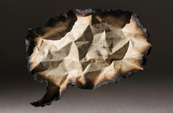 Burned paper speech bubble with dark background.