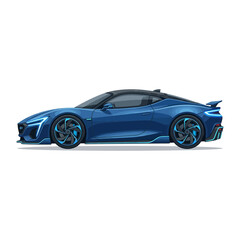 Fototapeta premium Blue electric sports car, futuristic design, isolated on white background