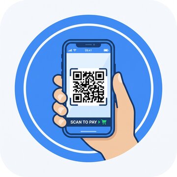 Hand holding phone with qr code for scan to pay