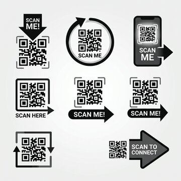 Qr code scan me icons set with arrows