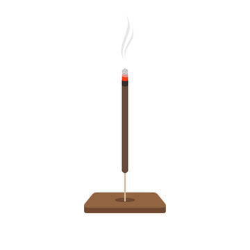 Burning joss stick. Wooden incense stick holder isolated on white background. incense stick cartoon vector. burning incense sticks on a plain white background