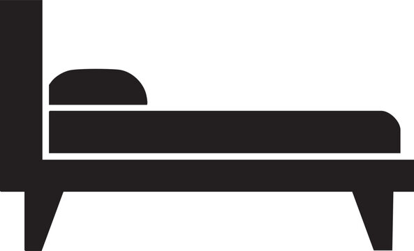 Solid black bed icon graphic showing mattress and pillow with a solid black