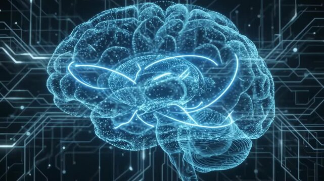 Digital human brain with glowing neural network