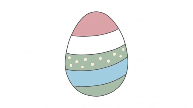 Cute Hand Drawn Pastel Easter Egg Illustration with Striped and Polka Dot Pattern Isolated on White Background