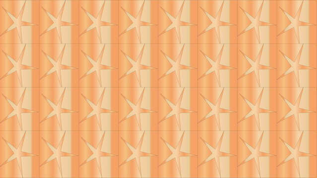 Repeating pattern of orange starfish silhouettes on a vertical gradient striped background