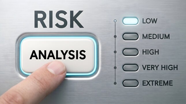 Finger presses analysis button on risk assessment panel
