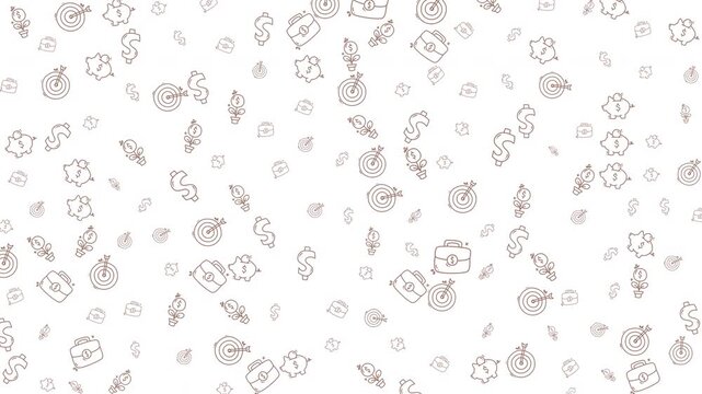 A simple and clean background pattern featuring hand-drawn business-related icons like targets, briefcases, money symbols, and lightbulbs. Perfect for presentations, websites, or any project