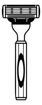 Outline illustration of a shaving razor depicting a multi blade cartridge handle for grooming and personal care design