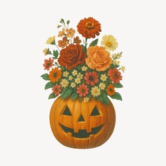 Naklejka premium Floral pumpkin bouquet illustration