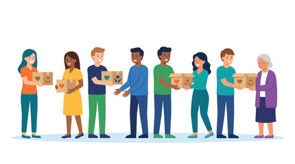 Obraz premium Diverse Group Donating Boxes of Goods, Charity and Community Support Concept