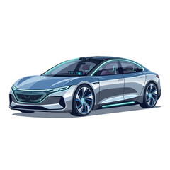 Naklejka premium Futuristic Electric Sedan Car Isolated on Transparent Background - Modern Design