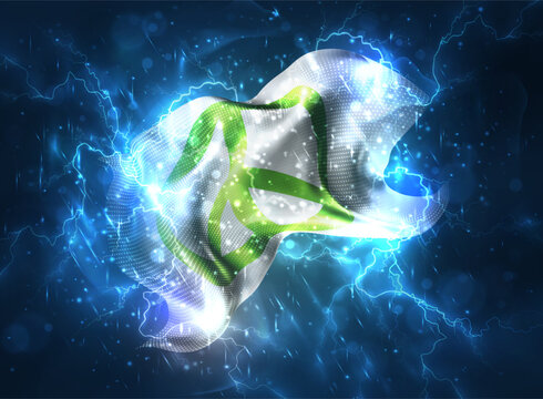 Peace, vector 3d flag thunderstorm with lightning and rain
