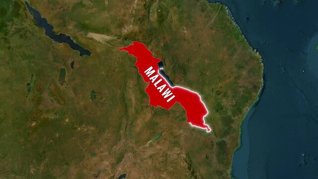 Malawi highlighted on satellite map with flag animation motion clip