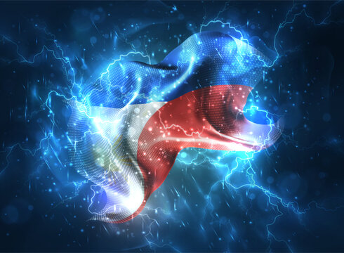 Philippines, vector 3d flag thunderstorm with lightning and rain