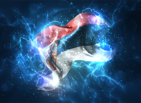 Armenia, vector 3d flag thunderstorm with lightning and rain