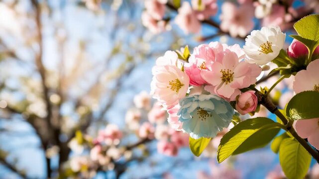 Poster spring wallpaper copy space for text on blur bloom blossom tree color flowers AI Generative