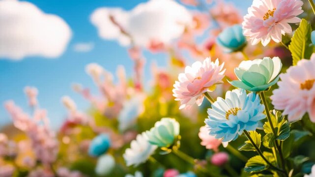 Poster spring wallpaper copy space for text on blur bloom blossom tree color flowers AI Generative