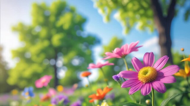 Poster spring wallpaper copy space for text on blur bloom blossom tree color flowers AI Generative