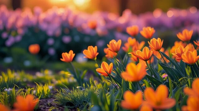 Poster spring wallpaper copy space for text on blur bloom blossom tree orange flowers AI Generative