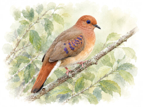 Critically Endangered Blue-eyed Ground Dove (Columbina cyanopis) &ndash; Rare Brazilian Bird Watercolor Illustration