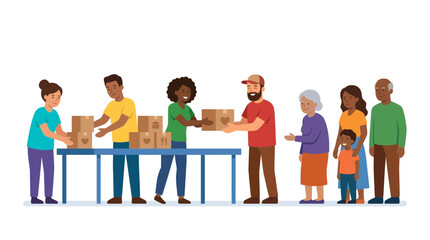 Obraz premium Diverse people donating and receiving boxes of food in a community outreach event